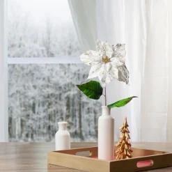 Hot 24" White and Gold Artificial Christmas Poinsettia Flower Poinsettias