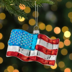 Hot 4" American Flag Glass Christmas Ornament Novelty