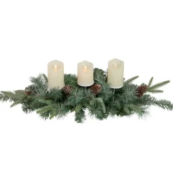 Discount 32" Artificial Mixed Pine and Pine Cones Christmas Candle Holder Centerpiece Candle Holders