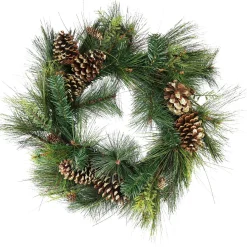 Discount 30" Artificial Mixed Pine with Pine Cones and Gold Glitter Christmas Wreath - Unlit Unlit