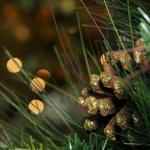Discount 30" Artificial Mixed Pine with Pine Cones and Gold Glitter Christmas Wreath - Unlit Unlit