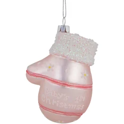 Online 4" Baby's 1st Christmas Pink Mitten Glass Ornament New Baby
