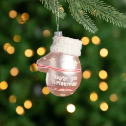 Online 4" Baby's 1st Christmas Pink Mitten Glass Ornament New Baby