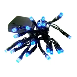 New 20 Battery Operated Blue LED Wide Angle Christmas Lights - 6.25 ft Green Wire Led