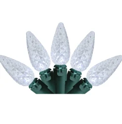 Sale 35 Battery Operated White Faceted LED C6 Christmas Lights - 11 ft Green Wire C5 & C6 Lights