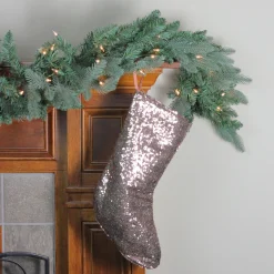17.5" Beige Paillette Sequins Hanging Christmas Stocking Stockings