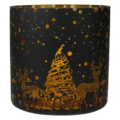 Hot 6" Black and Gold Deer and Pine Trees Flameless Glass Candle Holder Candle Holders