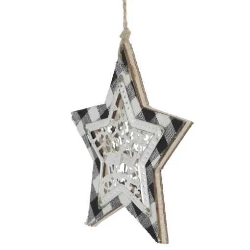 Sale 5" Black and White Buffalo Plaid Star with Reindeer Christmas Ornament Symbols