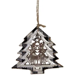 Clearance 4" Black and White Buffalo Plaid Christmas Tree with Reindeer Ornament Garden & Floral