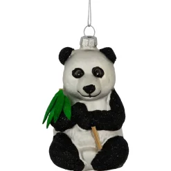 Hot 4" Black and White Glittered Panda Glass Christmas Hanging Ornament Animals