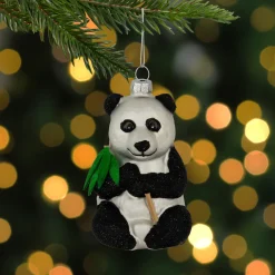 Hot 4" Black and White Glittered Panda Glass Christmas Hanging Ornament Animals