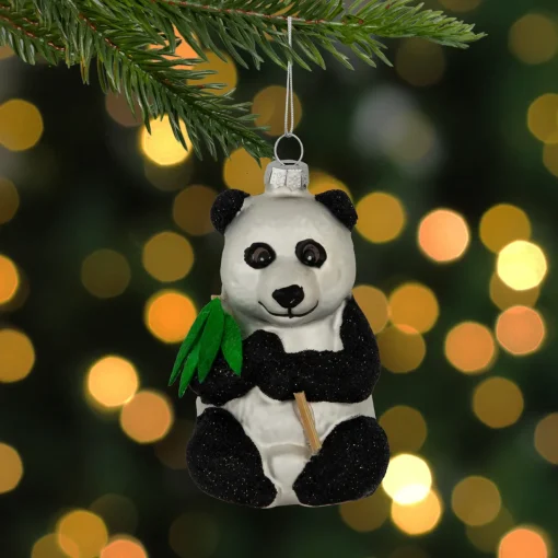 Hot 4" Black and White Glittered Panda Glass Christmas Hanging Ornament Animals