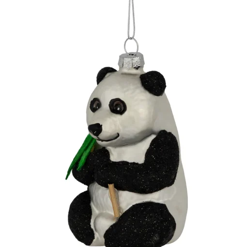 Hot 4" Black and White Glittered Panda Glass Christmas Hanging Ornament Animals