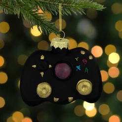4" Black Game Controller Glass Christmas Hanging Ornament Sports