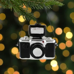 Clearance 4" Black Retro Camera Glass Christmas Ornament Novelty