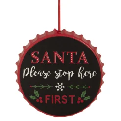 New 4" Black 'Santa Please Stop Here First' Bottle Cap Christmas Ornament Novelty