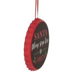 New 4" Black 'Santa Please Stop Here First' Bottle Cap Christmas Ornament Novelty