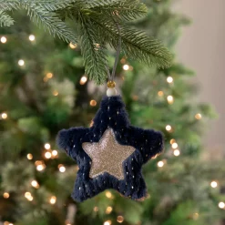 Clearance 5.5" Blue and Gold Plush Star Christmas Ornament Symbols