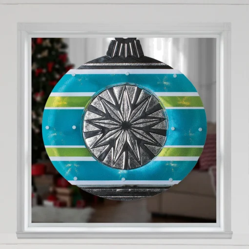 Outlet 15.5" Blue and Green Lighted Christmas Ornament Window Silhouette Window