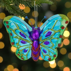 Hot 4.5" Blue and Pink Butterfly Glass Christmas Ornament Animals