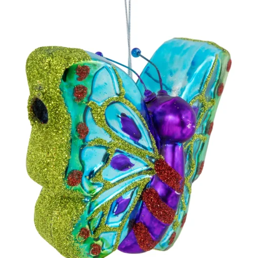 Hot 4.5" Blue and Pink Butterfly Glass Christmas Ornament Animals
