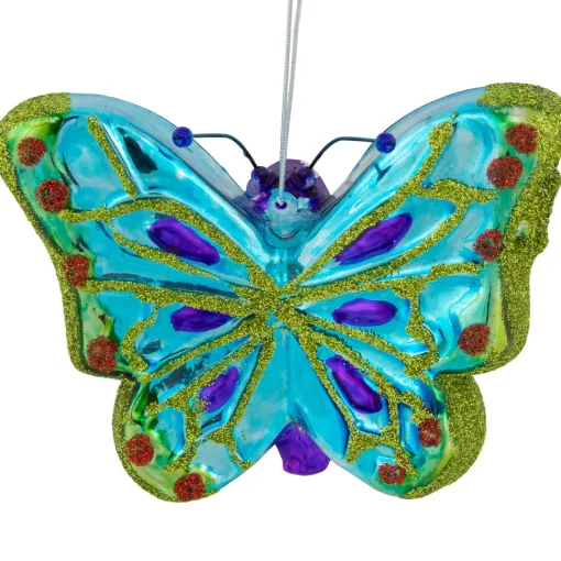 Hot 4.5" Blue and Pink Butterfly Glass Christmas Ornament Animals