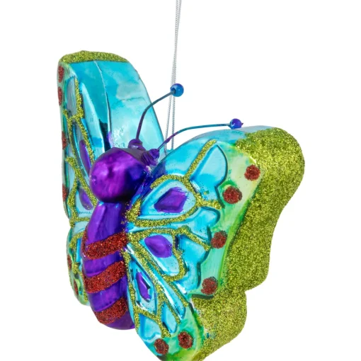 Hot 4.5" Blue and Pink Butterfly Glass Christmas Ornament Animals