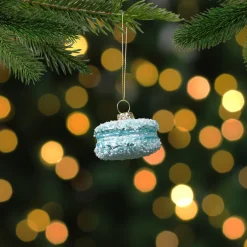 Sale 2" Blue Macaroon with Sugar Glass Christmas Ornament Food & Beverage