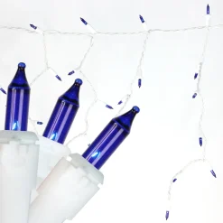 Clearance 50 Blue Mini Window Curtain Icicle Christmas Lights - 2.6 ft White Wire Icicles