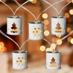 10 B/O LED Warm White Metal Lantern Christmas Lights - 6.25' Clear Wire Battery Operated