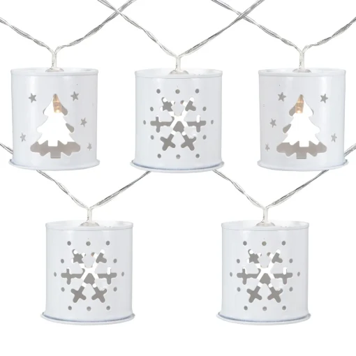 10 B/O LED Warm White Metal Lantern Christmas Lights - 6.25' Clear Wire Battery Operated