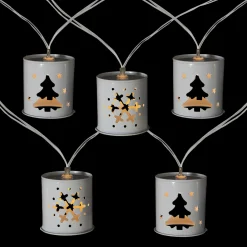 10 B/O LED Warm White Metal Lantern Christmas Lights - 6.25' Clear Wire Battery Operated