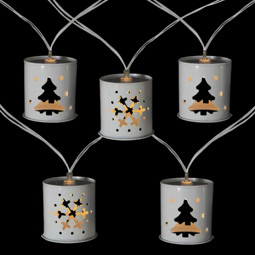 10 B/O LED Warm White Metal Lantern Christmas Lights - 6.25' Clear Wire Battery Operated