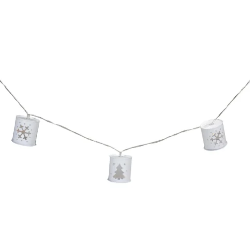 10 B/O LED Warm White Metal Lantern Christmas Lights - 6.25' Clear Wire Battery Operated