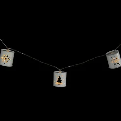 10 B/O LED Warm White Metal Lantern Christmas Lights - 6.25' Clear Wire Battery Operated