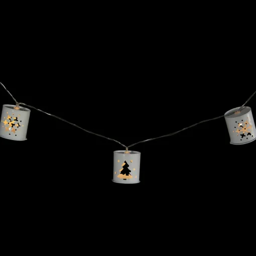 10 B/O LED Warm White Metal Lantern Christmas Lights - 6.25' Clear Wire Battery Operated