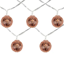 Best 10 B/O LED Warm White Rose Gold Metal Ball Christmas Lights - 6.25' Clear Wire Battery Operated