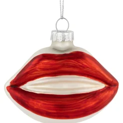 Online 3.25" Bright Red Lips Glass Christmas Ornament Novelty