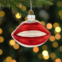 Online 3.25" Bright Red Lips Glass Christmas Ornament Novelty