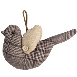 Online 8" Brown and Beige Houndstooth Plaid Bird Christmas Ornament Animals