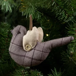 Online 8" Brown and Beige Houndstooth Plaid Bird Christmas Ornament Animals