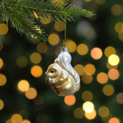 3.75" Brown and White Glass Squirrel with Nut Christmas Ornament Animals