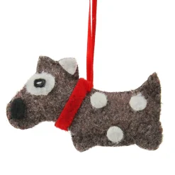 3.75" Brown and White Polka Dot Plush Dog Hanging Christmas Ornament Animals