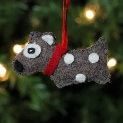 3.75" Brown and White Polka Dot Plush Dog Hanging Christmas Ornament Animals