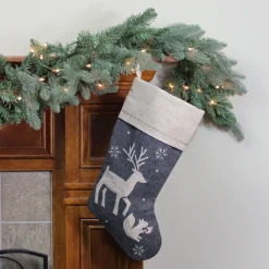 Online 20" Burlap Christmas Stocking with Gray Felt Animal Stencil Design and Burlap Cuff Stockings