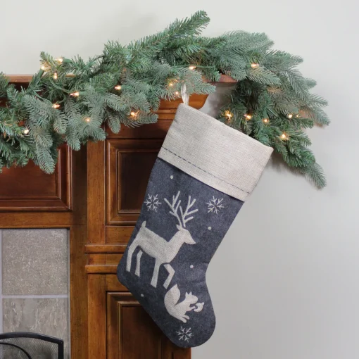 Online 20" Burlap Christmas Stocking with Gray Felt Animal Stencil Design and Burlap Cuff Stockings