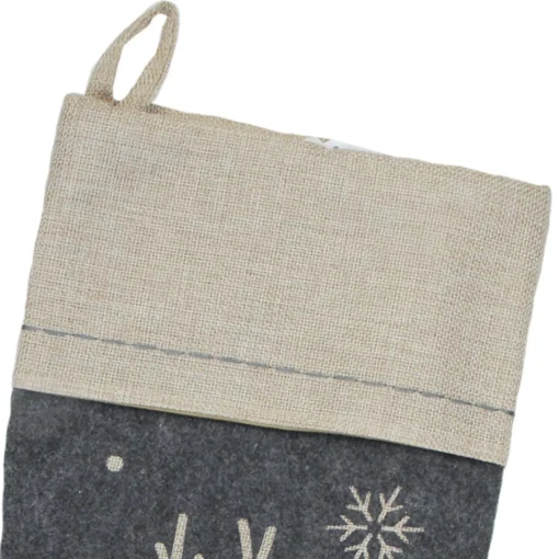 Online 20" Burlap Christmas Stocking with Gray Felt Animal Stencil Design and Burlap Cuff Stockings