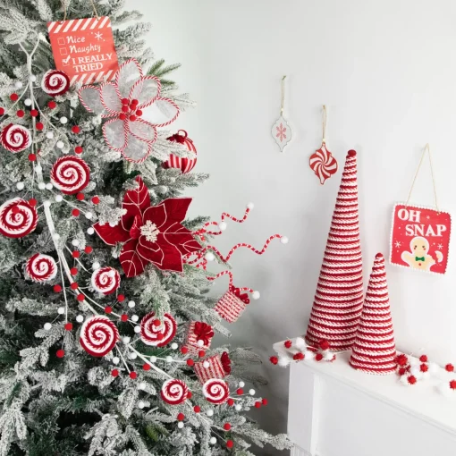 Best 30" Candy Cane Swirls and Pom Poms Christmas Garland Pre Decorated
