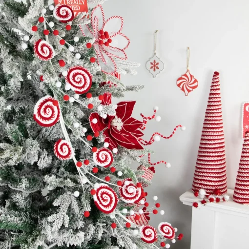 Best 30" Candy Cane Swirls and Pom Poms Christmas Garland Pre Decorated