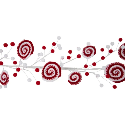 Best 30" Candy Cane Swirls and Pom Poms Christmas Garland Pre Decorated